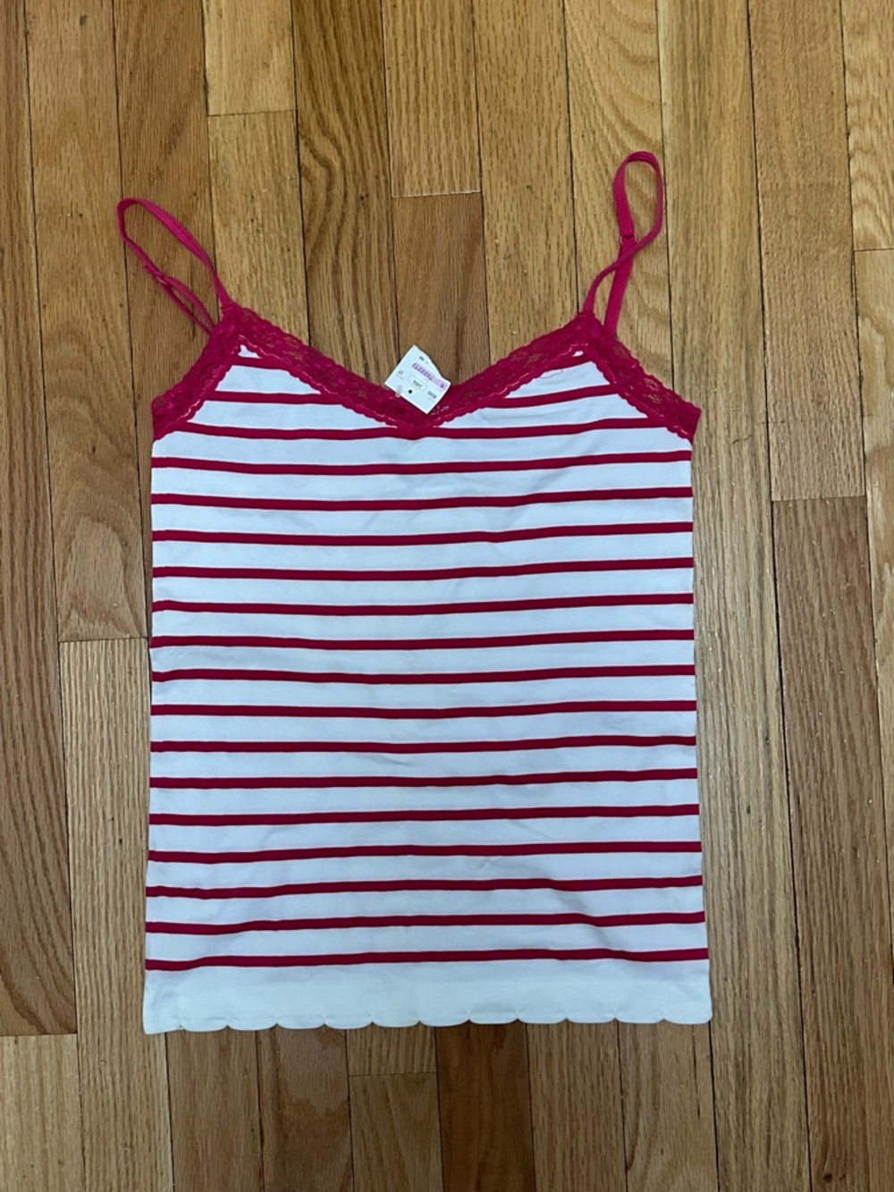 Connection 18 White and Pink Striped Lace-Trim Tank